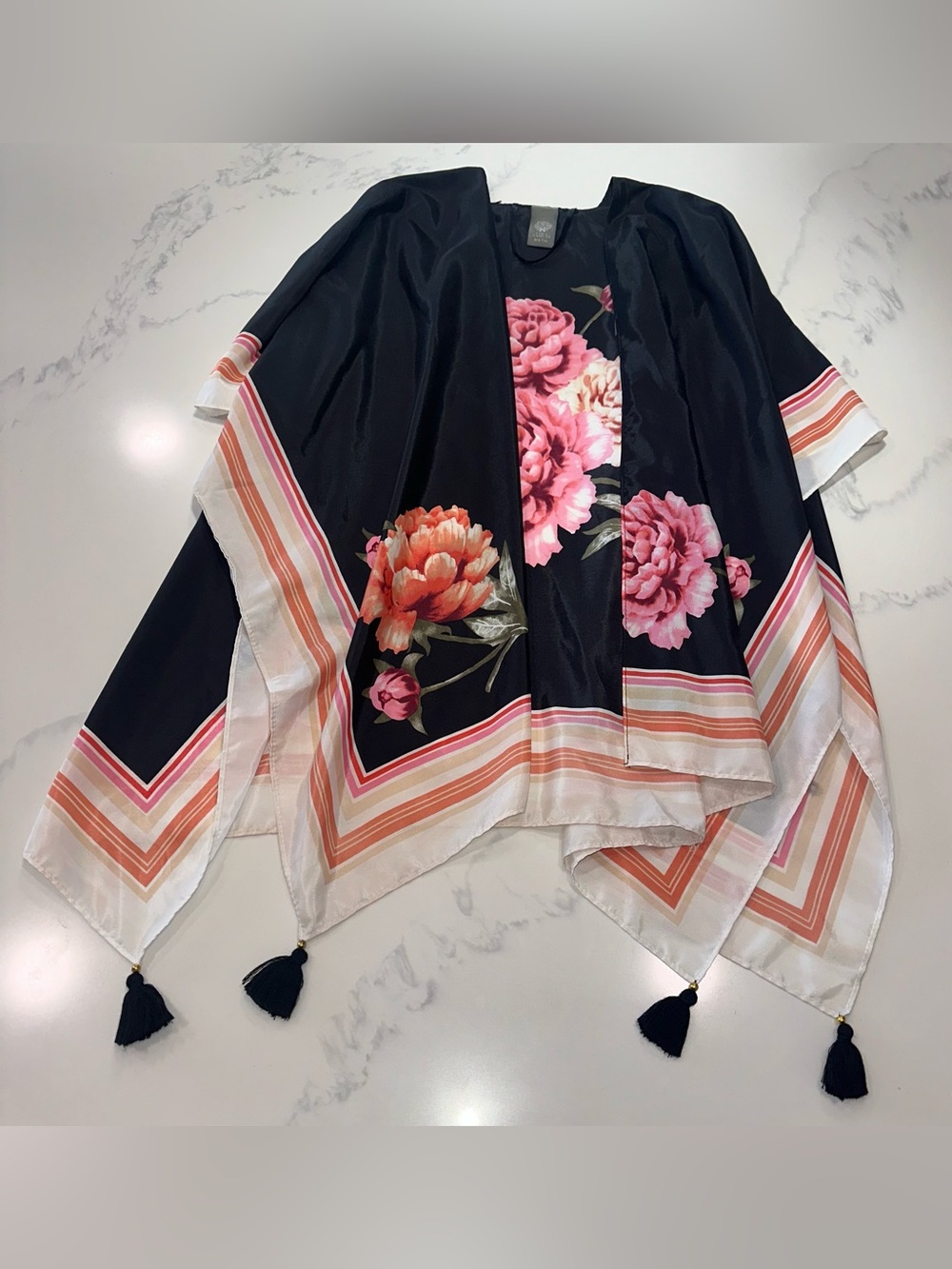 VINCE CAMUTO 1SZ ~VIBRANT PINK FLORAL ROSES KIMONO FLOWY INTO FALL CARDIGAN TOP